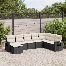 Garden sofa set with 8 pieces of black synthetic