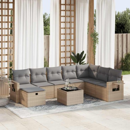 Gartensofa-Set mit 9-teiligen Kissen aus synthetischem Rattan in Beige. | Foro24|Onlineshop| Casa, Jardín y Más Foro24.es