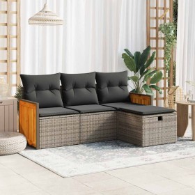 Garden sofa set 4 pieces with gray synthetic