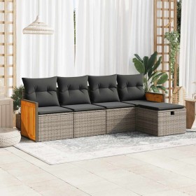 Garden sofa set with 5-piece synthetic rattan