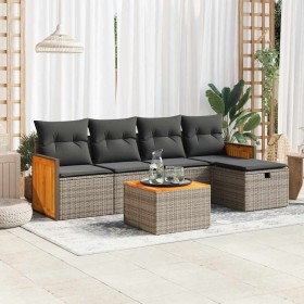 6-piece garden furniture set with gray synthetic