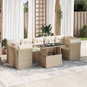 Garden sofa set with 8 pieces of synthetic beige