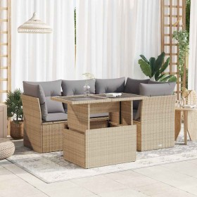 Garden sofa set with 5-piece synthetic rattan