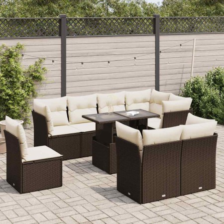 Gartensofa-Set, 9-teilig, mit braunen Kissen aus synthetischem Rattan. | Foro24|Onlineshop| Casa, Jardín y Más Foro24.es