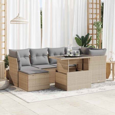 Garden set with 7 pieces of sofas and beige synthetic rattan cushions. by , Garden sets - Ref: Foro24-3326190, Price: 510,02 ...