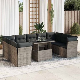 Gartensofa-Set und Kissen, 10-teilig, aus grauem