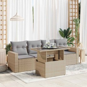 Garden sofa set with 5-piece synthetic rattan beige cushions by , Garden sets - Ref: Foro24-3326240, Price: 432,67 €, Discoun...