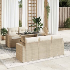 Garden sofa set with 6-piece synthetic rattan