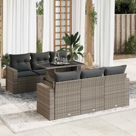 7-piece garden sofa set with gray synthetic rattan cushions | Foro24|Onlineshop| Casa, Jardín y Más Foro24.es