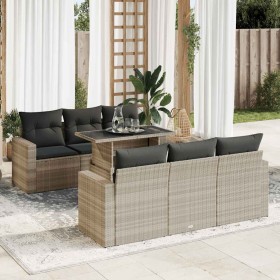 7-piece garden sofa set with light gray PE rattan cushions by , Garden sets - Ref: Foro24-3326263, Price: 595,19 €, Discount: %