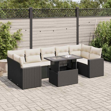 Gartensofa-Set und Kissen, 8-teilig, aus schwarzem Kunststoff-Rattan. | Foro24|Onlineshop| Casa, Jardín y Más Foro24.es