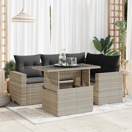 Set of garden sofas and cushions 5 pieces light gray synthetic rattan | Foro24|Onlineshop| Casa, Jardín y Más Foro24.es