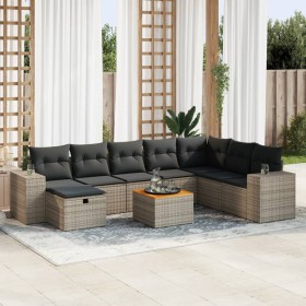 Garden sofa set with 9-piece synthetic rattan