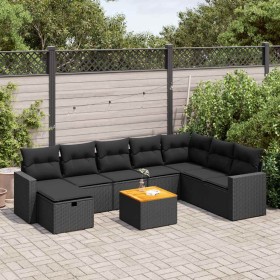 Garden sofa set with 9-piece black synthetic