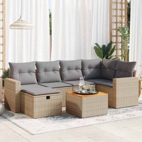 Garden set with 7 pieces of sofas and beige