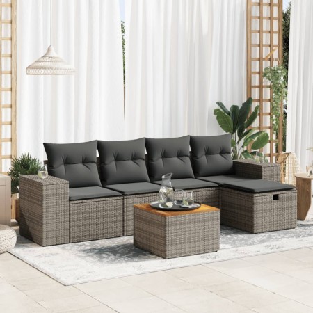 6-piece garden furniture set with gray synthetic rattan cushions | Foro24|Onlineshop| Casa, Jardín y Más Foro24.es