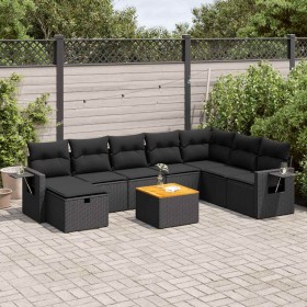 Garden sofa set with 9-piece black synthetic