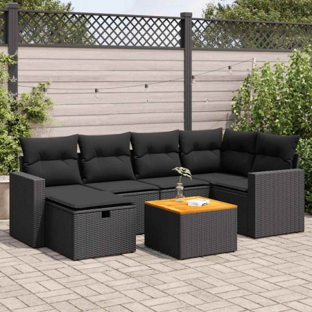 Set mit 7 Gartensofas mit Kissen Kunstrattan schwarz | Foro24|Onlineshop| Casa, Jardín y Más Foro24.es