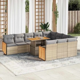 Set Gartensofas und Kissen 11 Stück synthetisches Rattan Akazie Beige von , Gartensets - Ref: Foro24-3327762, Preis: 887,61 €...