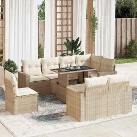 Set of garden sofas with cushions 9 pcs synthetic