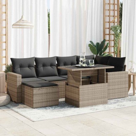 Set mit 7 Gartensofas mit Kissen synthetisches Rattangrau | Foro24|Onlineshop| Casa, Jardín y Más Foro24.es