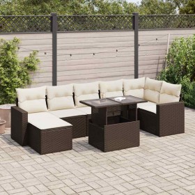 Set mit 8 Gartensofas und Kissen Kunstrattan braun