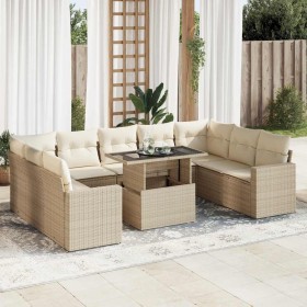 Set of garden sofas with beige cushions 10 pcs