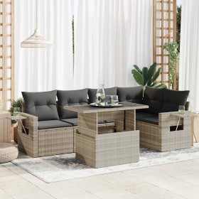 Set mit 6 Gartensofas und Kissen Kunstrattangrau