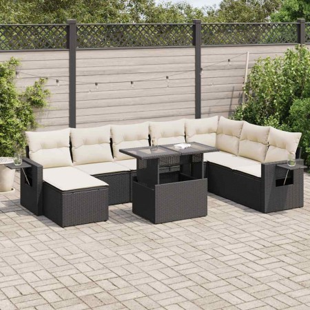 Set of garden sofas with cushions 9 pcs synthetic rattan black | Foro24|Onlineshop| Casa, Jardín y Más Foro24.es