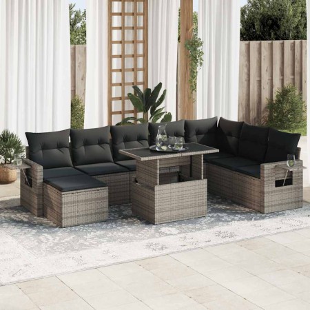 Set Gartensofas mit Kissen 9 Stück synthetisches Rattangrau | Foro24|Onlineshop| Casa, Jardín y Más Foro24.es