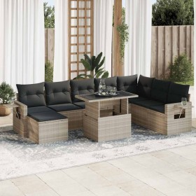 9 pcs garden furniture set and cushions synthetic