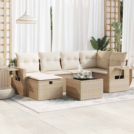 Set aus 7-teiligen Gartensofas und Kissen, synthetisches Rattan, beige | Foro24|Onlineshop| Casa, Jardín y Más Foro24.es