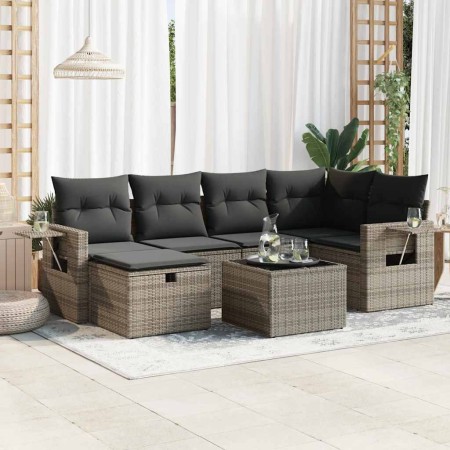 Set mit 7 Gartensofas mit Kissen synthetisches Rattangrau | Foro24|Onlineshop| Casa, Jardín y Más Foro24.es