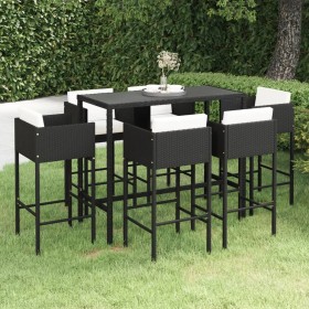 7-teiliges Gartenbar-Set und schwarze synthetische Rattankissen von vidaXL, Gartensets - Ref: Foro24-3094796, Preis: 581,99 €...