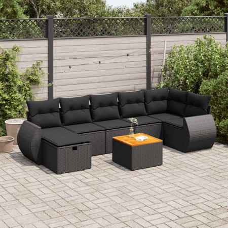 Set of garden sofas and cushions 8 pieces synthetic rattan black | Foro24|Onlineshop| Casa, Jardín y Más Foro24.es