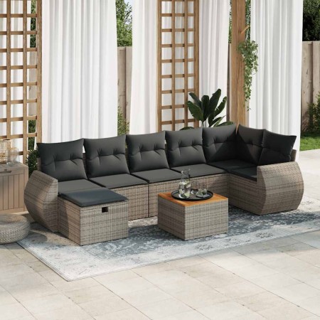 Set aus Gartensofas und Kissen 8-teilig synthetisches Rattangrau | Foro24|Onlineshop| Casa, Jardín y Más Foro24.es