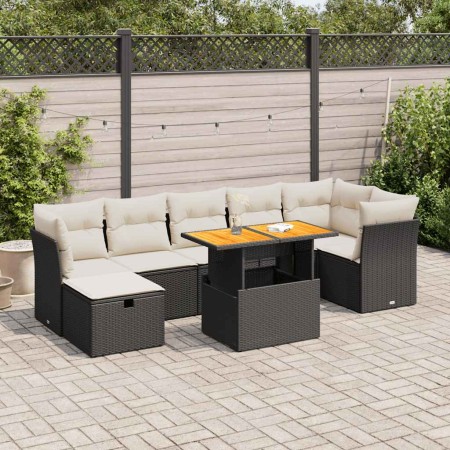 Set Gartensofas und Kissen 8-tlg. synthetisches Rattan Akazie schwarz | Foro24|Onlineshop| Casa, Jardín y Más Foro24.es