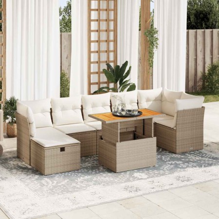 Set garden sofas and cushions 8 pcs synthetic rattan acacia beige | Foro24|Onlineshop| Casa, Jardín y Más Foro24.es