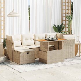 Set sofás jardín y cojines 7 pzas ratán sintético acacia beige de , Conjuntos de jardín - Ref: Foro24-3327975, Precio: 565,47...