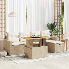 Set Gartensofas und Kissen 6 Stück synthetisches Rattan Akazie Beige von , Gartensets - Ref: Foro24-3327996, Preis: 522,25 €,...