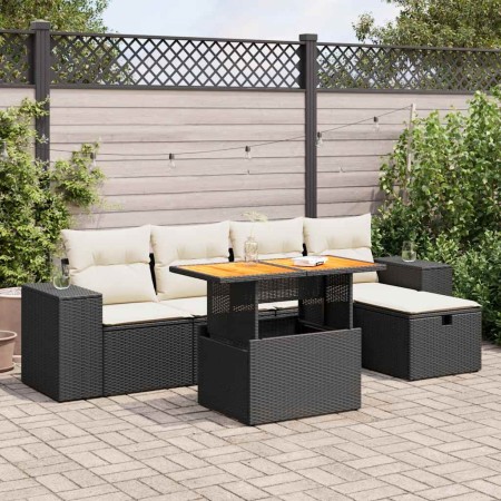 Set sofás jardín y cojines 6 pzas ratán sintético acacia negro | Foro24|Onlineshop| Casa, Jardín y Más Foro24.es