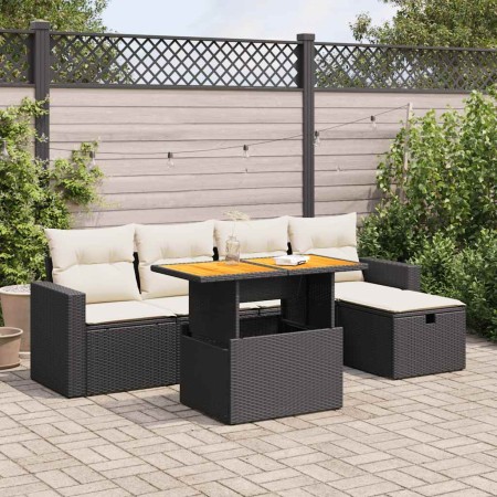 Set sofás jardín y cojines 6 pzas ratán sintético acacia negro | Foro24|Onlineshop| Casa, Jardín y Más Foro24.es