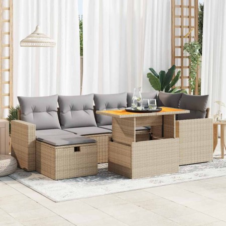 Set Gartensofas und Kissen 8-teilig synthetisches Rattan Akazie beige | Foro24|Onlineshop| Casa, Jardín y Más Foro24.es