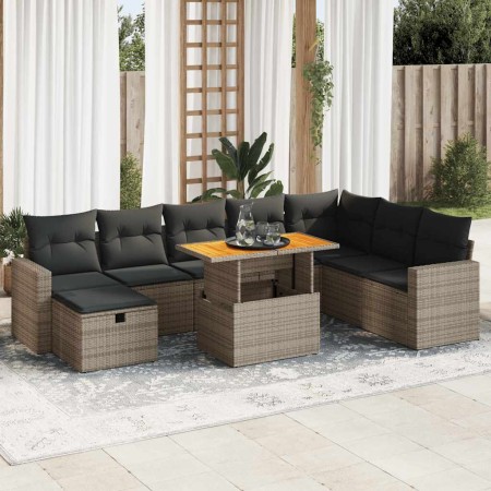 Set garden sofas and cushions 9 pcs synthetic rattan acacia gray | Foro24|Onlineshop| Casa, Jardín y Más Foro24.es