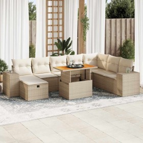 Set sofás jardín y cojines 9 pzas ratán sintético acacia beige de , Conjuntos de jardín - Ref: Foro24-3328101, Precio: 825,26...