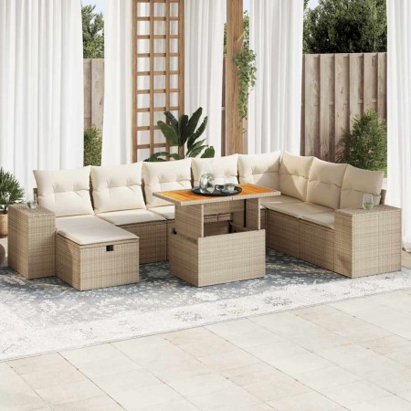 Set sofás jardín y cojines 9 pzas ratán sintético acacia beige by , Garden sets - Ref: Foro24-3328101, Price: 825,26 €, Disco...