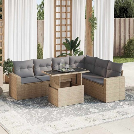 Set sofás de jardín 7 piezas y cojines ratán sintético beige by , Garden sets - Ref: Foro24-3326330, Price: 588,28 €, Discoun...