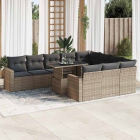 Set mit 11 Gartensofas und Kissen Kunstrattangrau