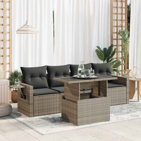 Set of garden sofas with cushions 5 pcs synthetic rattan gray | Foro24|Onlineshop| Casa, Jardín y Más Foro24.es