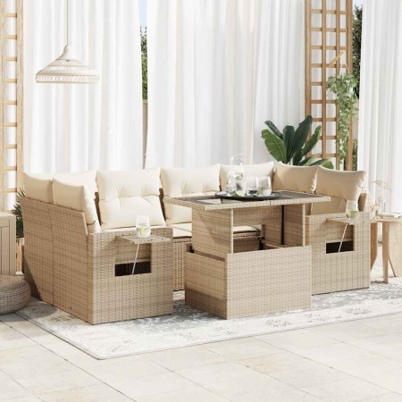 Set sofás de jardín 7 piezas y cojines ratán sintético beige de , Conjuntos de jardín - Ref: Foro24-3326429, Precio: 621,07 €...